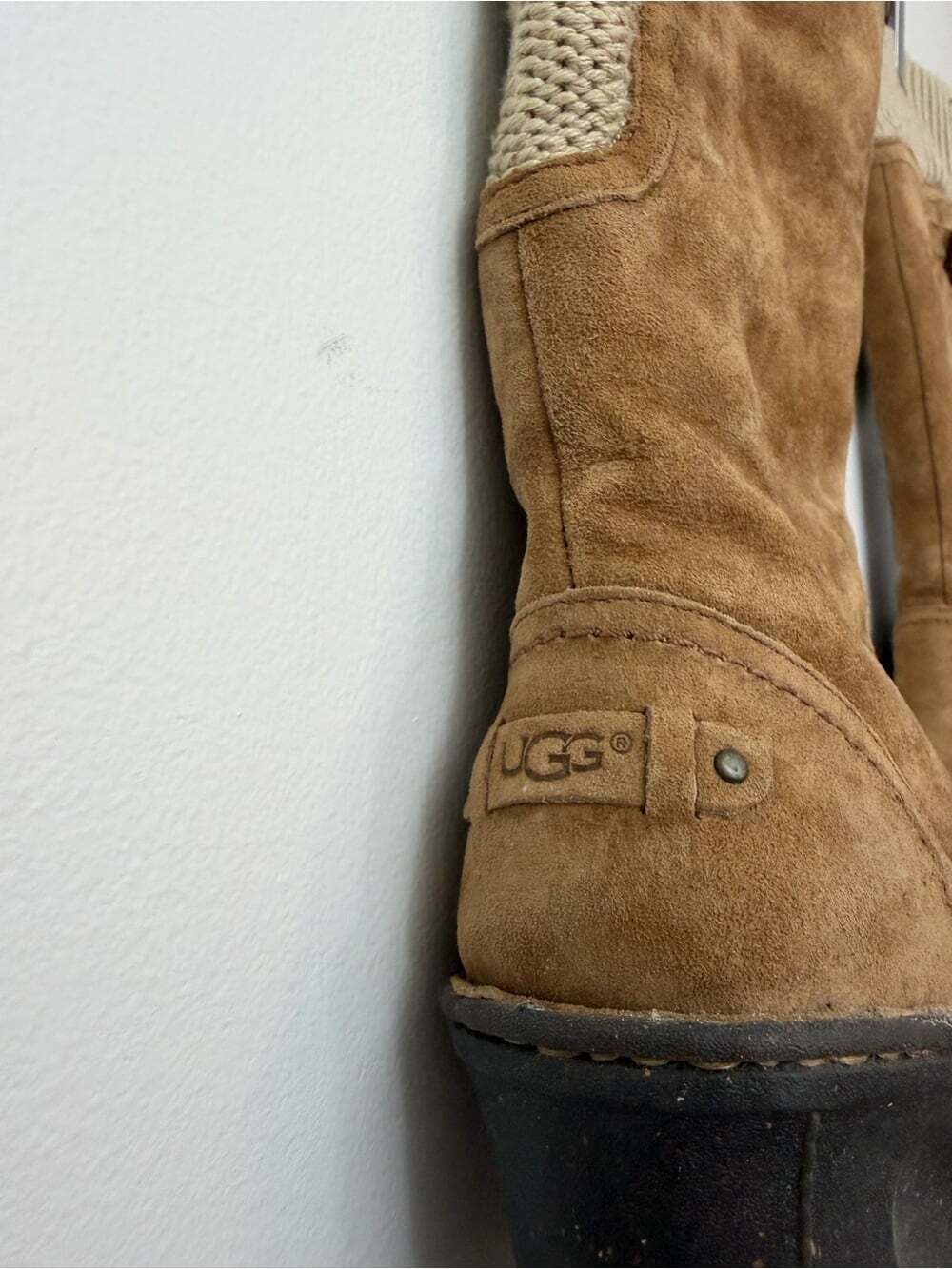 UGG Skyfall Chestnut Suede Knit Wedge Boots Size 8 Boho Winter - Picture 4 of 11